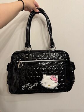 Hello Kitty Black Patent Shoulder Bag with Pink Bow Accent
